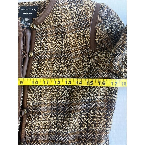 Doncaster Blazer Women's 2 Small Brown Tweed Wool Blend Leather Trim Button Up - Picture 9 of 11
